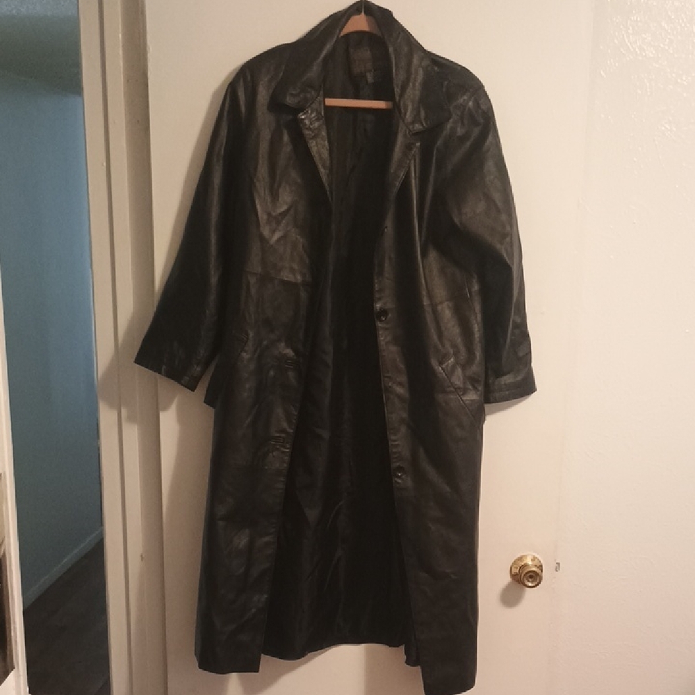 Brandon Thomas Black Leather Trench Coat